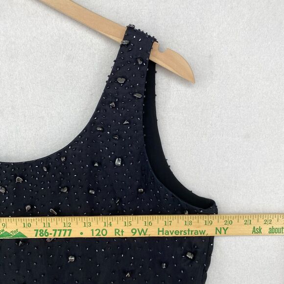 DANA BUCHMAN Tank Top 10 M Silk Embellished Beads Scoop Neck Side Zip Black - Picture 8 of 10